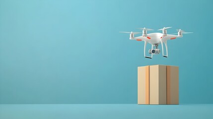 Drone Delivering Package in Paper Cut Innovative Logistics Concept