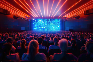 Audience in Conference Hall: Media Screen Presentation, Business & Education Concept