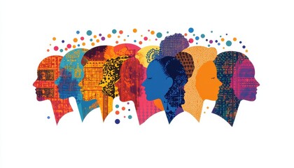 Obraz premium Unity in Diversity: Educational Design with Multicolored Head Silhouettes Representing Cultural Patterns in Kindergarten Studies