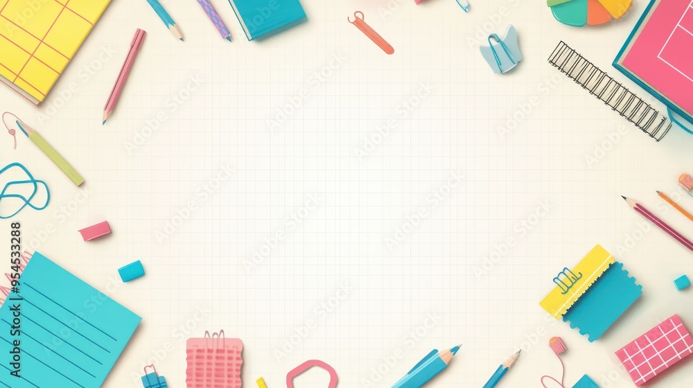 Poster bright back-to-school grid design with colorful squares and fun illustrations, perfect for text inse