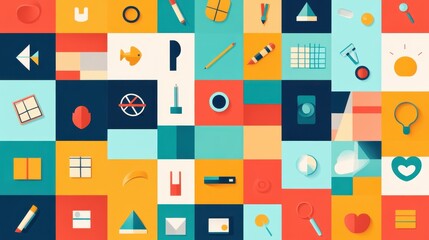 Vibrant Educational Grid Pattern for Back-to-School Designs with Copyspace
