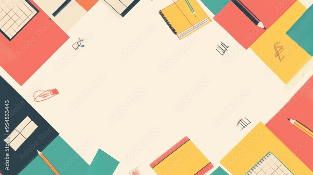 Poster vibrant back-to-school grid layout with color blocks and educational icons for text overlays