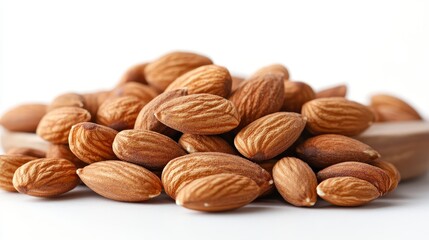 Obraz premium Close up of Raw Almonds on White Background