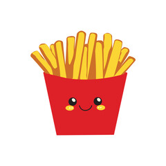 French Fries Sticks Fast Food in Package Box with Cute Funny Happy Face