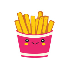 French Fries Sticks Fast Food in Package Box with Cute Funny Happy Face