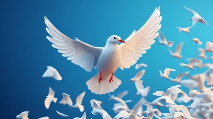 Obraz premium A graceful white bird soaring through the sky, embodying freedom and beauty amidst a serene blue background.
