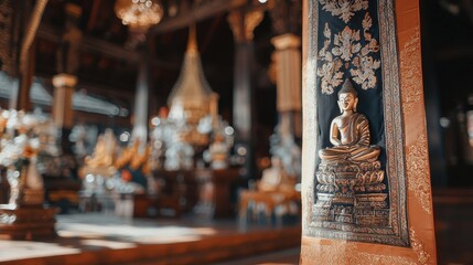 Fototapeta premium Golden Buddha Statue in a Traditional Thai Temple