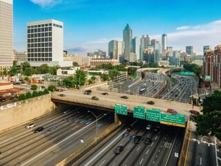 Downtown Atlanta and the Interstate 85 freeway, Georgia, United States Of America.