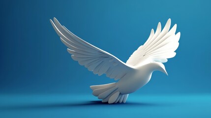 Fototapeta premium A stylized white bird in flight against a vibrant blue background, symbolizing peace and freedom.