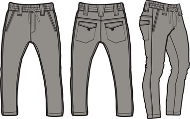 Template trousers pants, front, back and side. Colorful, vector image	