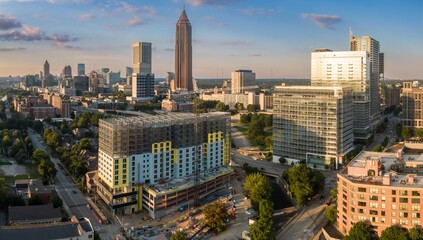 Fototapeta premium Downtown cityskline of Atlanta at sunset, Georgia, United States Of America.