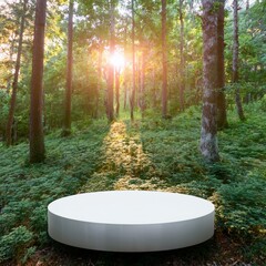 Circle podium with forest scape background