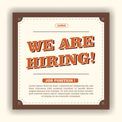 Job hiring poster for social media or poster vector template design. Square banner template with photo or image area