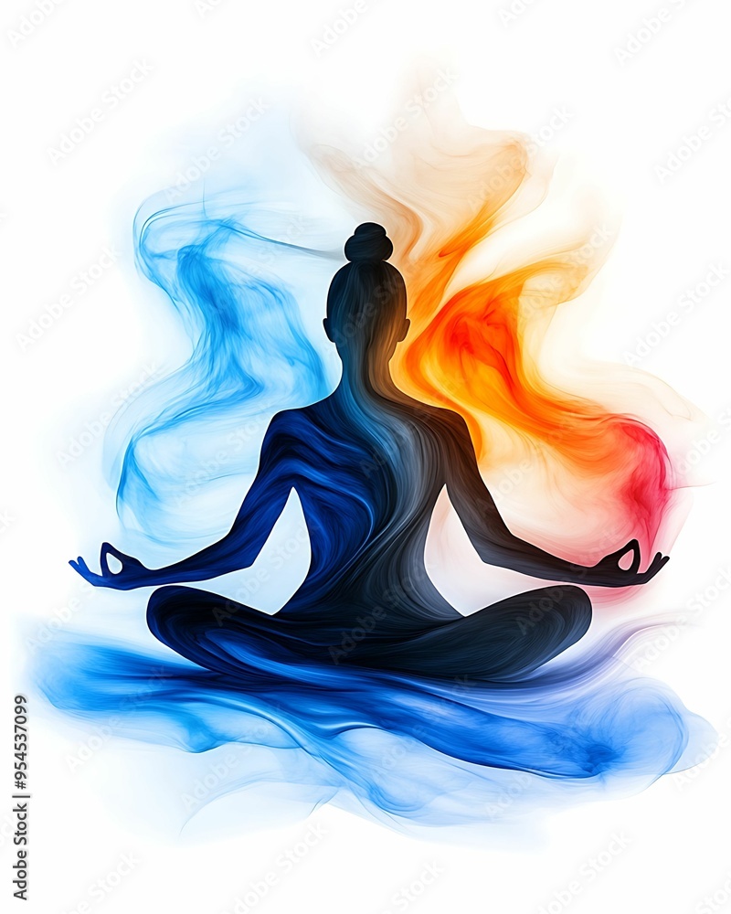 Poster tranquil mindfulness meditation pose in soft watercolor style with clear light and sharp focus top v