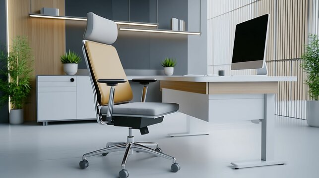 Enhancing Productivity with Ergonomic Furniture - Detailed Close-Up Shot with Professional Lighting