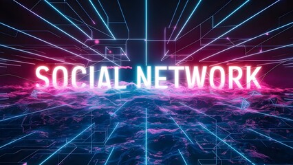 Naklejka premium Futuristic abstract neon light social network&nbsp;image