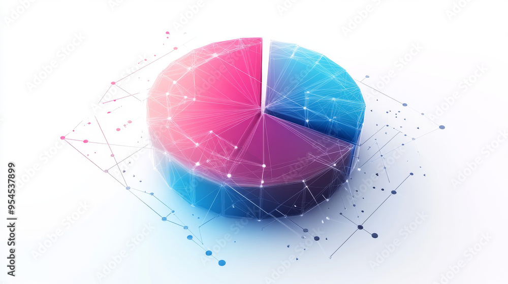 Poster an isolated vector pie chart on a white background, representing a digital business or finance conce