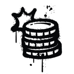 Black and White Graffiti Spray Painted gold coin on white background