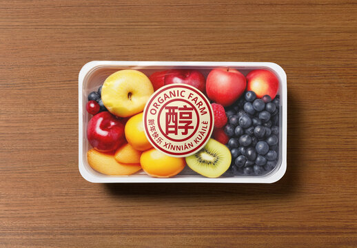 Branding Flatlay Fruit Box Sticker Label Mockup With Generative AI