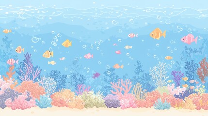 Colorful Underwater Scene with Fish and Coral Reef