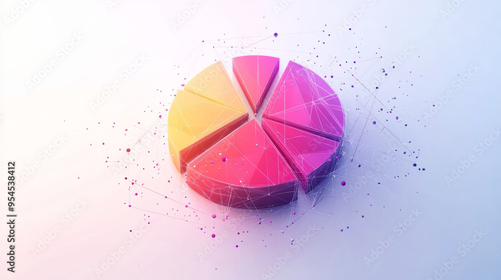 Poster an isolated vector pie chart on a white background, representing a digital business or finance conce