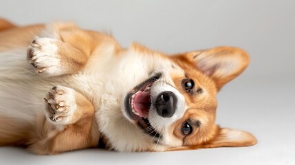 Happy Corgi Rolling On Its Back With Paws In The Air