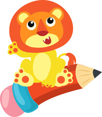 Cute Wild Animal Riding A Pencil