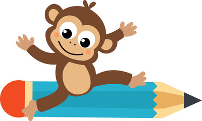 Cute Wild Animal Riding A Pencil