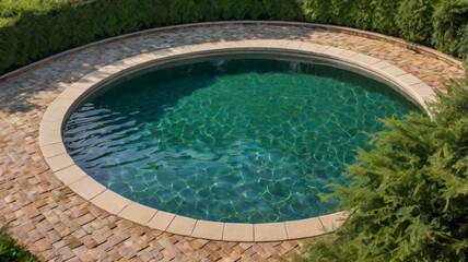 Round pool and green foliage, isolated image
