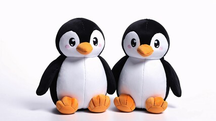 Obraz premium Two cute penguin plushies sitting side by side.