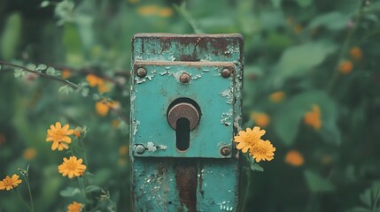 Rusted Lock on Overgrown Gate Symbolizing Neglect and Abandonment