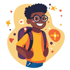 Naklejka premium A joyful black college student illustrated with abstract shapes and muted colors, radiating happiness and inspiration.