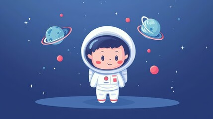 Fototapeta premium Cartoon aliens zoom past an astronaut in this vibrant vector illustration, showcasing a playful outer space adventure.