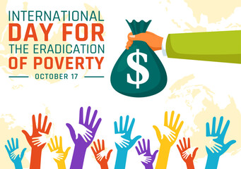 Vector Illustration of the International Day for the Eradication of Poverty, featuring People Living in Poverty and their Communities in Background