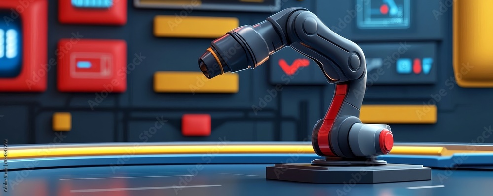 Poster a modern robotic arm designed for precision tasks in an industrial setting, showcasing advanced tech