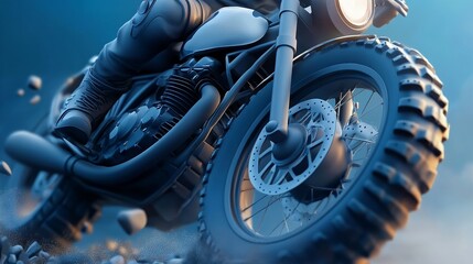 Dynamic close-up of a motorcycle tire kicking up dust, showcasing speed and power in an exhilarating outdoor setting.