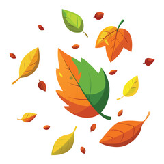 3D Falling Leaves on white Background Render, vector illustration