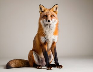 Fototapeta premium A red fox sitting gracefully against a neutral background, showcasing its striking fur