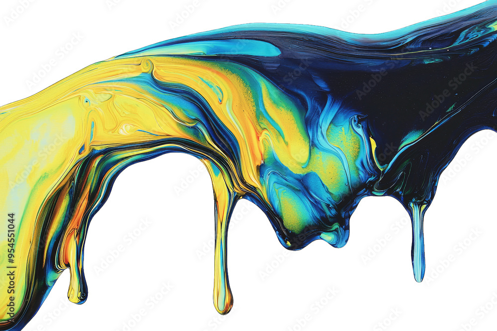 Poster an abstract swirl of vibrant colors in blue and yellow, creating a stunning visual effect perfect fo