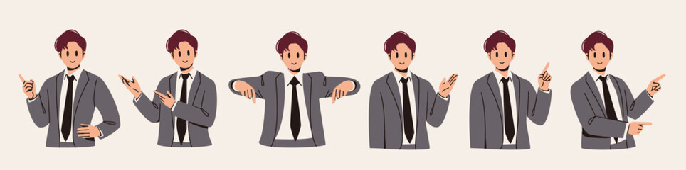 Set of office workers, presentation and pointing pose