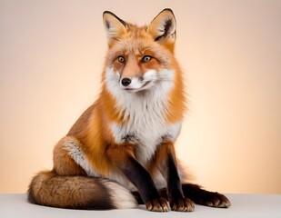 Fototapeta premium A red fox sitting gracefully against a neutral background, showcasing its striking fur