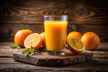 fresh orange juice in a glass with some sweet oranges