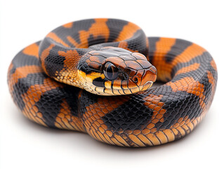 Obraz premium A close-up of a vibrant and colorful snake displaying intricate patterns and textures in its scales, symbolizing nature's beauty.