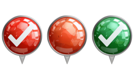 Green check mark and red cross mark icon set, isolated in PNG format, perfect for indicating approval or rejection.