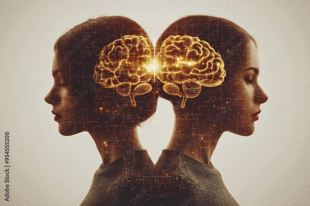 Poster thought dynamic passionate silhouetted profile of a woman with mechanical brain structures integrati