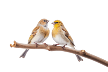 Two light brown doves perched on a branch against a white background. Suitable for nature-themed designs, greeting cards, and wildlife illustrations