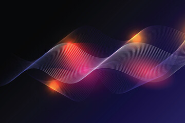 Dark navy blue color abstract background banner design with the dotted wave. Wave line art design.Business banner texture template. Modern halftone dark background template with light effect. 