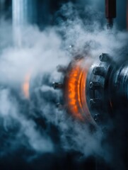 Fototapeta premium Close-up of a geothermal turbine, capturing the intricate machinery and the steam-powered energy generation process