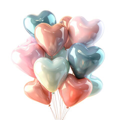 Obraz premium heart-shaped balloons in soft pastel shades, floating gently on a transparent background.