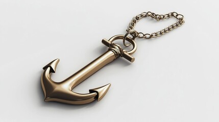 A metallic anchor pendant with a chain, symbolizing maritime themes and adventure.